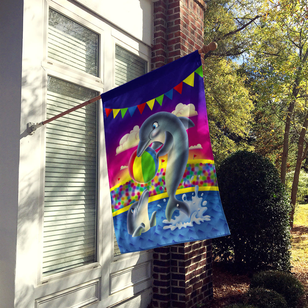 Dolphins performing for the crowds House Flag 28x40 Porch Sleeve Pole Decorative Outside Yard Banner Artwork Wall Hanging, Polyester