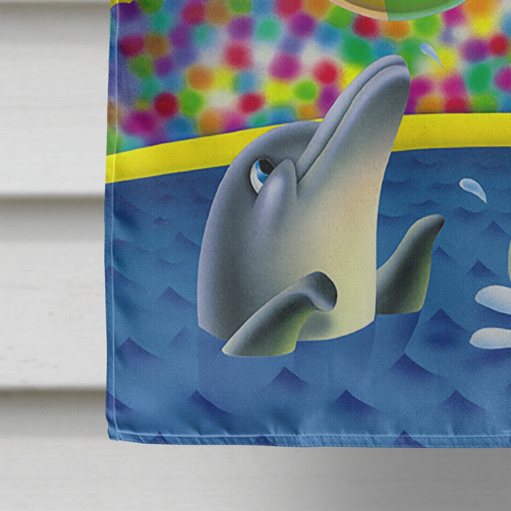 Dolphins performing for the crowds House Flag 28x40 Porch Sleeve Pole Decorative Outside Yard Banner Artwork Wall Hanging, Polyester