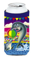 Dolphins performing for the crowds Tall Boy Hugger Can Cooler Sleeve Machine Washable Drink Collapsible Insulator Beverage Insulated Holder