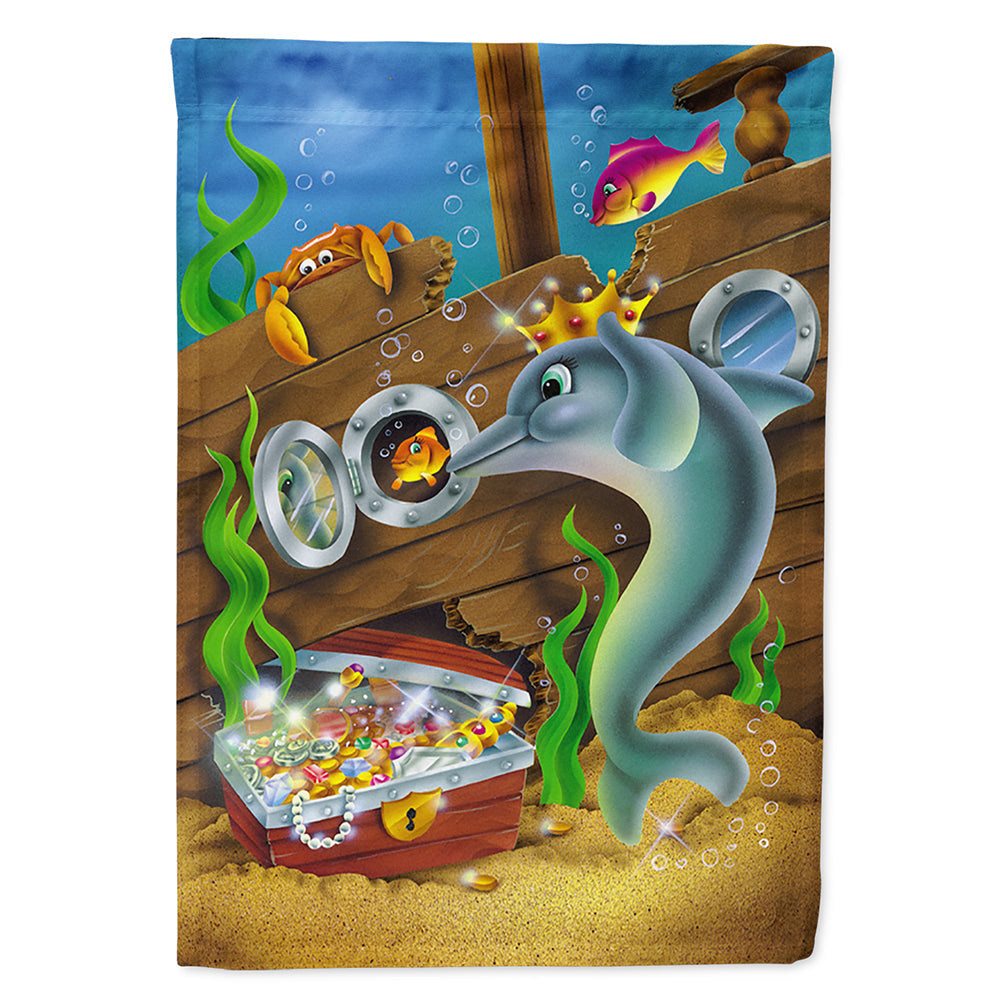 Dolphins Treasure Chest House Flag 28x40 Porch Sleeve Pole Decorative Outside Yard Banner Artwork Wall Hanging, Polyester