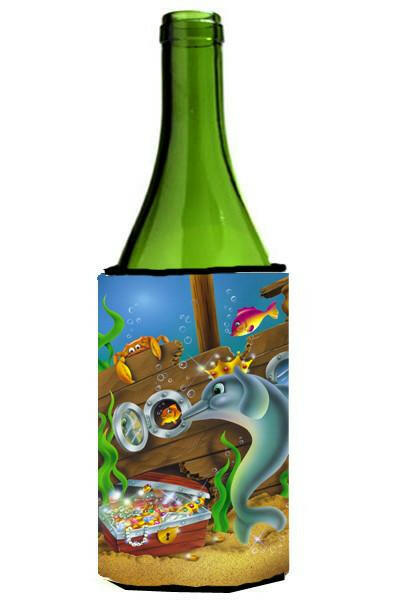 Dolphins Treasure Chest Wine Bottle Hugger Gift Sleeve for Standard 750 ml Bottles, Insulated Reusable Also Fits Mini Shot & Pint Bottles