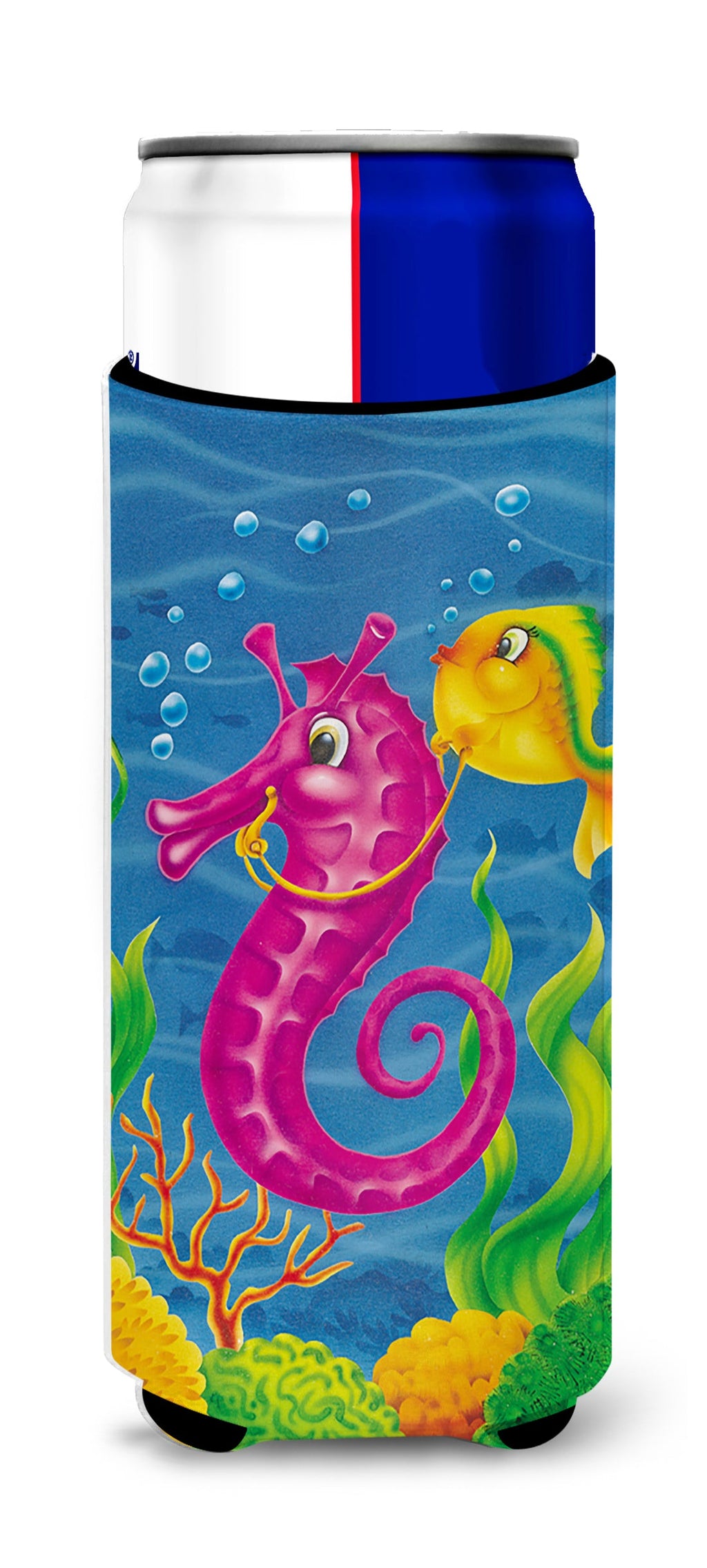Seahorse Ride Slim Can Hugger , Insulated Foam Hugger for 12 oz Slim Cans, Beer Bottles & Water Bottles, Printed in USA