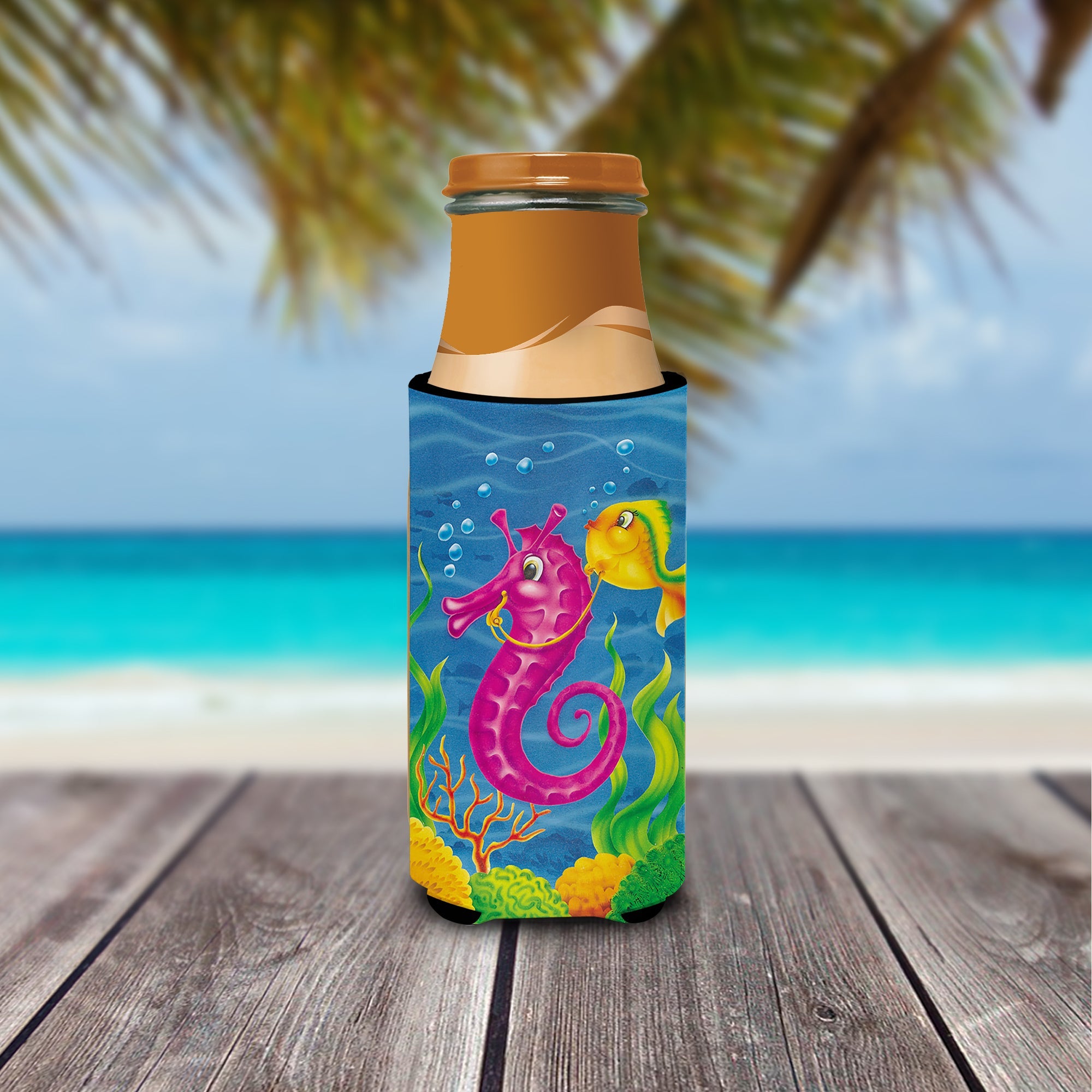 Seahorse Ride Slim Can Hugger , Insulated Foam Hugger for 12 oz Slim Cans, Beer Bottles & Water Bottles, Printed in USA