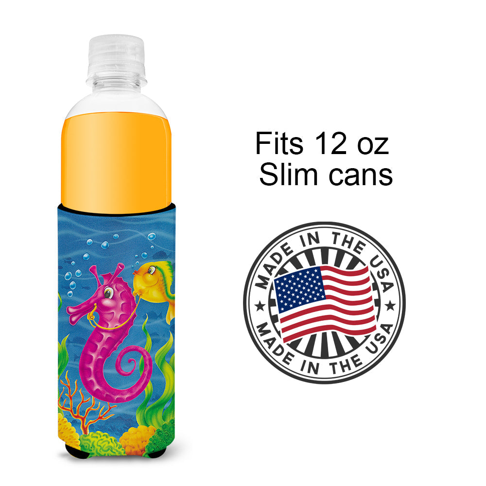 Seahorse Ride Slim Can Hugger , Insulated Foam Hugger for 12 oz Slim Cans, Beer Bottles & Water Bottles, Printed in USA