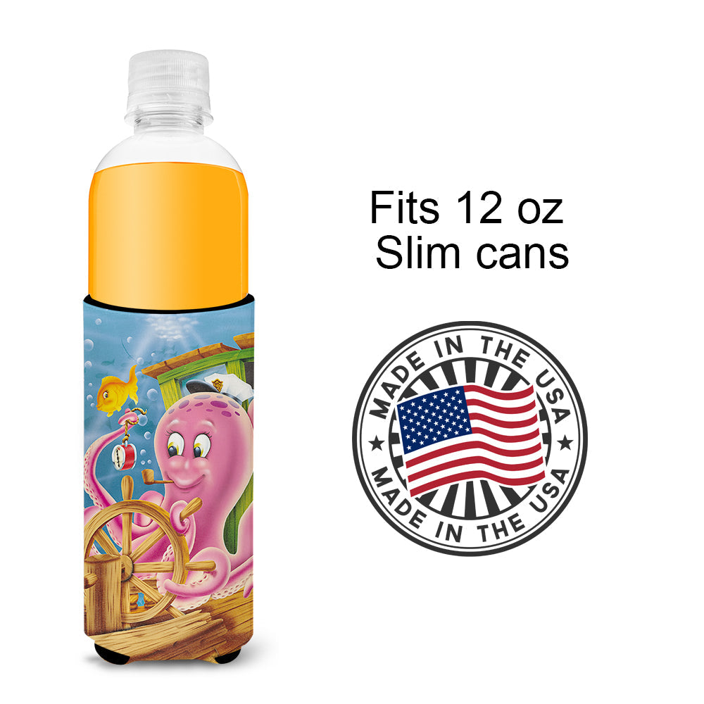Captain Octopus Slim Can Hugger , Insulated Foam Hugger for 12 oz Slim Cans, Beer Bottles & Water Bottles, Printed in USA