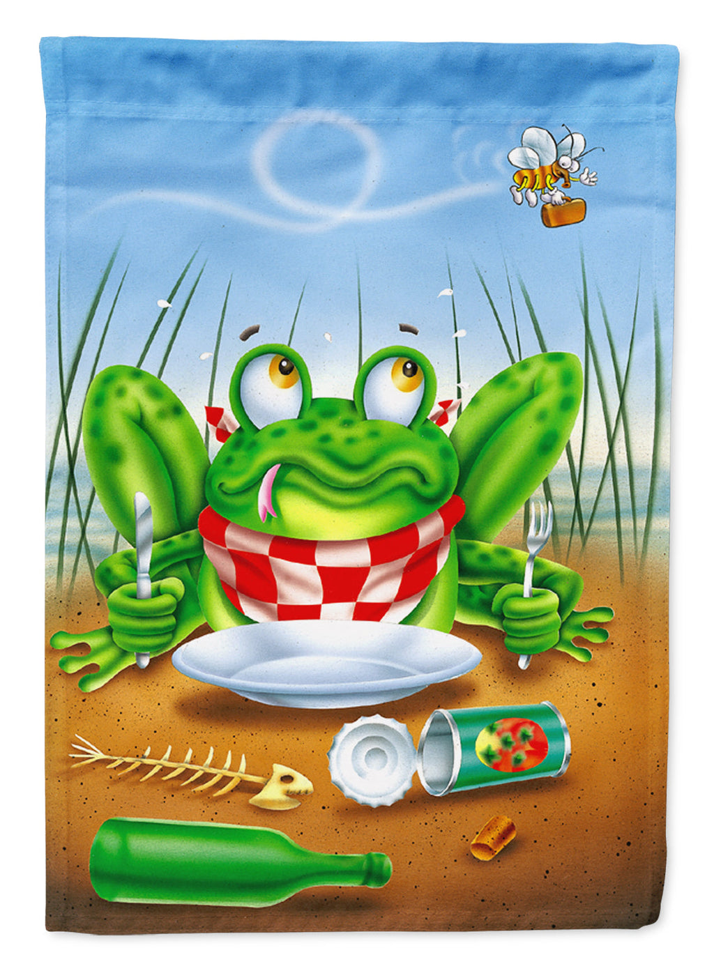 Frog Happy Plate House Flag 28x40 Porch Sleeve Pole Decorative Outside Yard Banner Artwork Wall Hanging, Polyester
