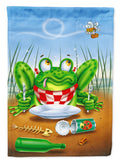 Frog Happy Plate House Flag 28x40 Porch Sleeve Pole Decorative Outside Yard Banner Artwork Wall Hanging, Polyester