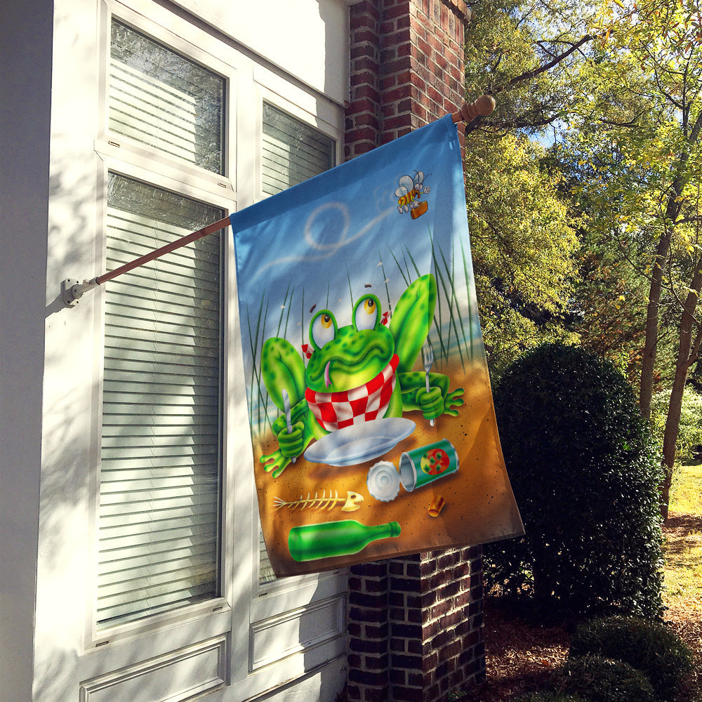 Frog Happy Plate House Flag 28x40 Porch Sleeve Pole Decorative Outside Yard Banner Artwork Wall Hanging, Polyester