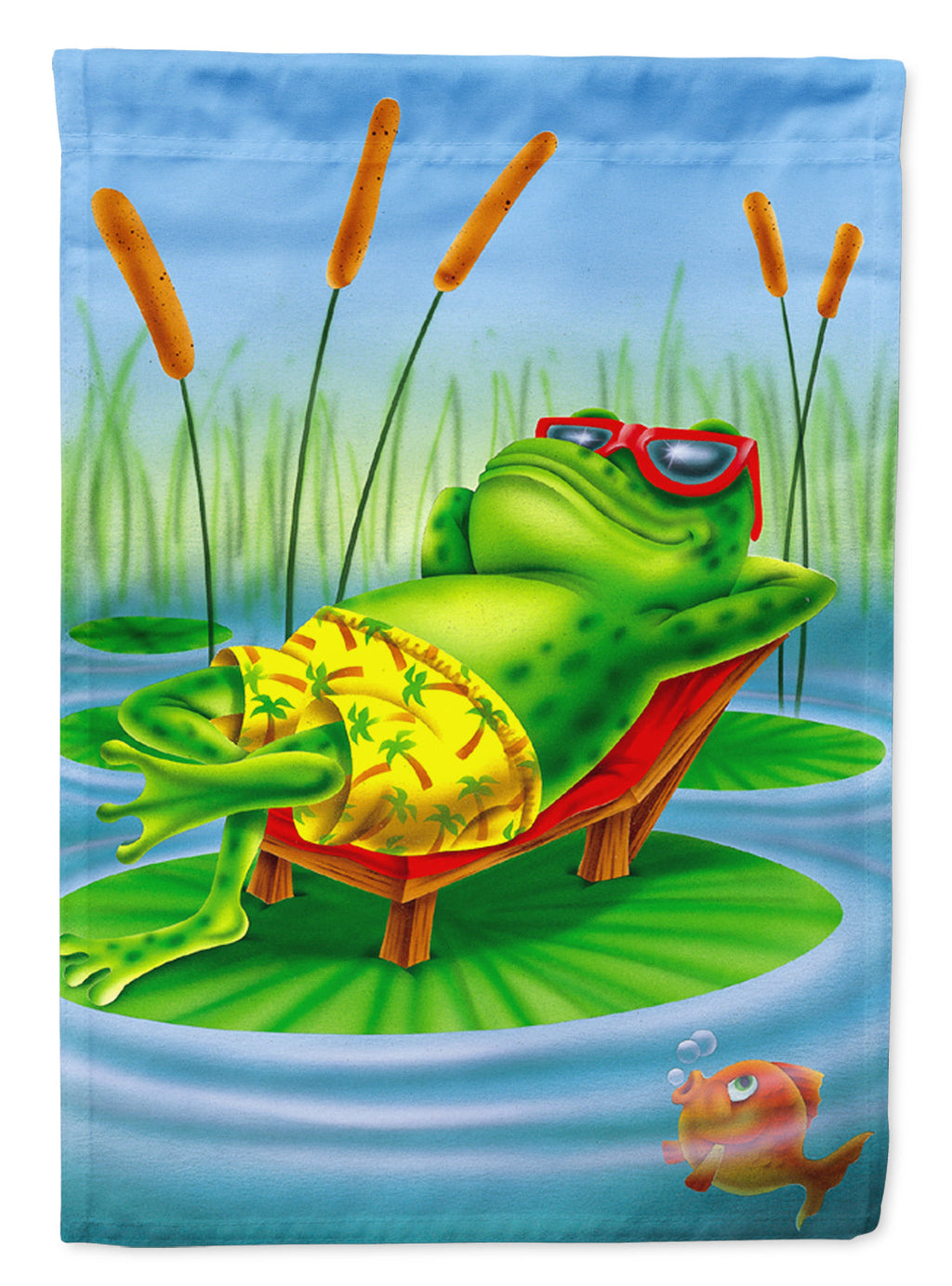 Frog Chilaxin on the Lilly Pad House Flag 28x40 Porch Sleeve Pole Decorative Outside Yard Banner Artwork Wall Hanging, Polyester