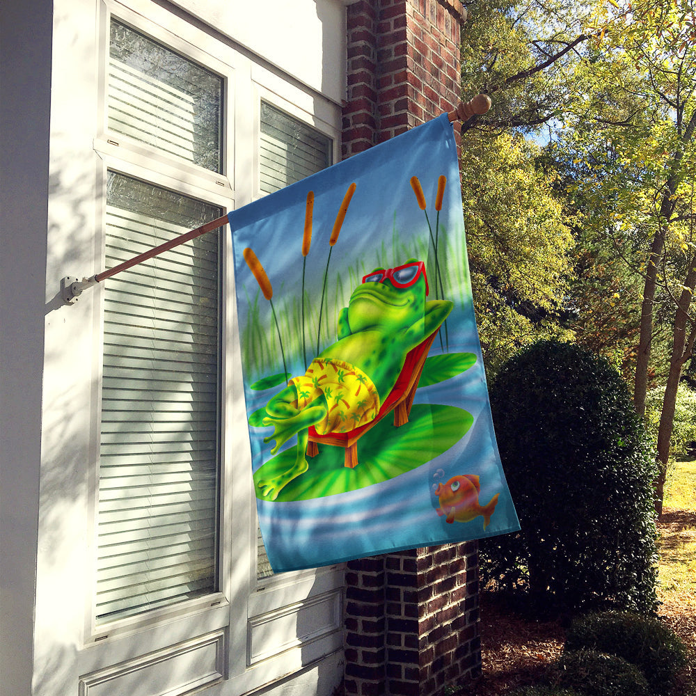 Frog Chilaxin on the Lilly Pad House Flag 28x40 Porch Sleeve Pole Decorative Outside Yard Banner Artwork Wall Hanging, Polyester