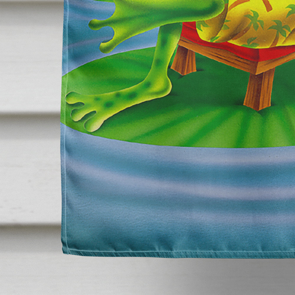 Frog Chilaxin on the Lilly Pad House Flag 28x40 Porch Sleeve Pole Decorative Outside Yard Banner Artwork Wall Hanging, Polyester