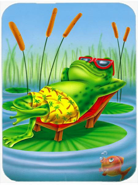 Frog Chilaxin on the Lilly Pad Cutting Board Tempered Glass Kitchen Cutting Surface, Heat Resistant Chopping, Non-Slip Feet, Food Prep & Serving