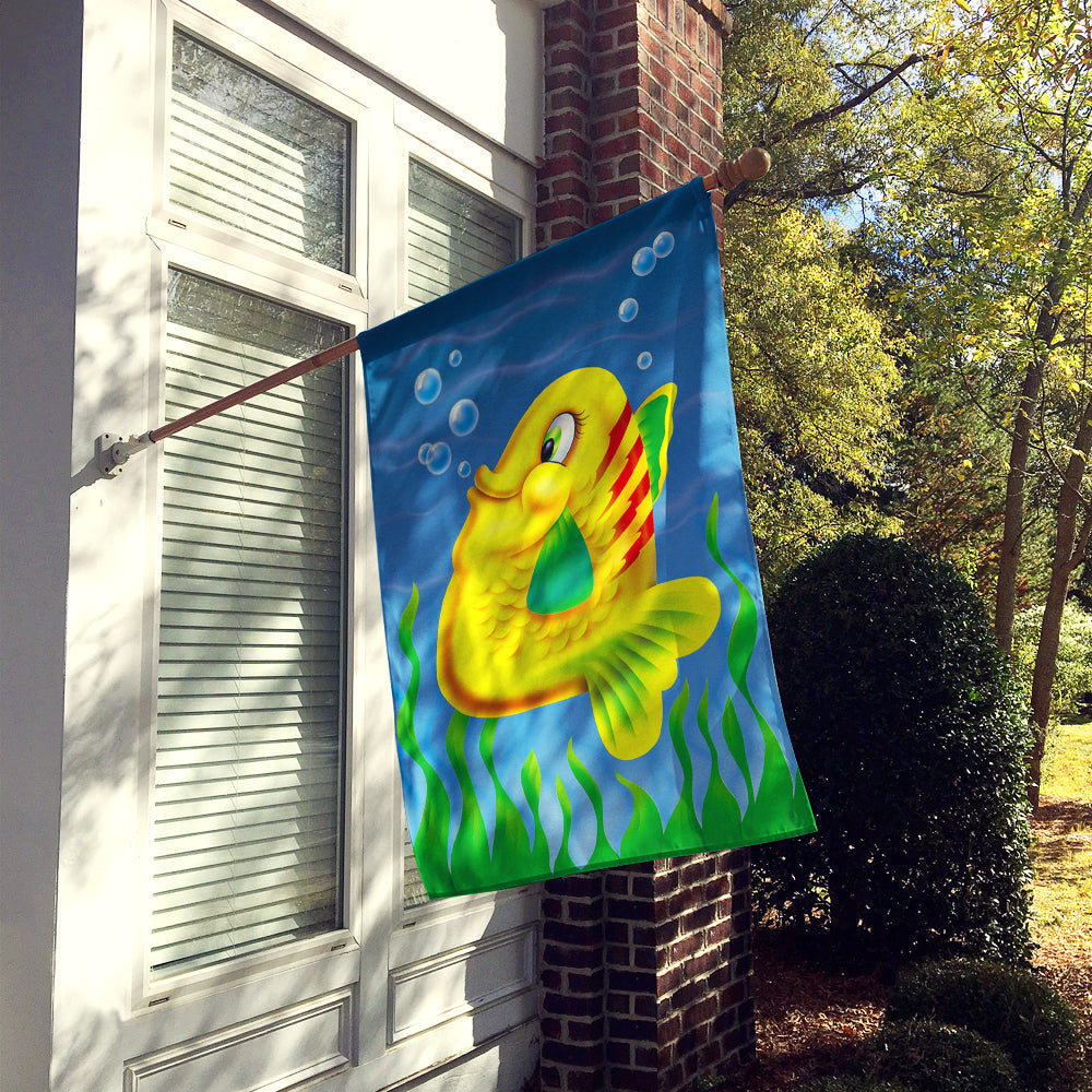 Yellow Fish House Flag 28x40 Porch Sleeve Pole Decorative Outside Yard Banner Artwork Wall Hanging, Polyester