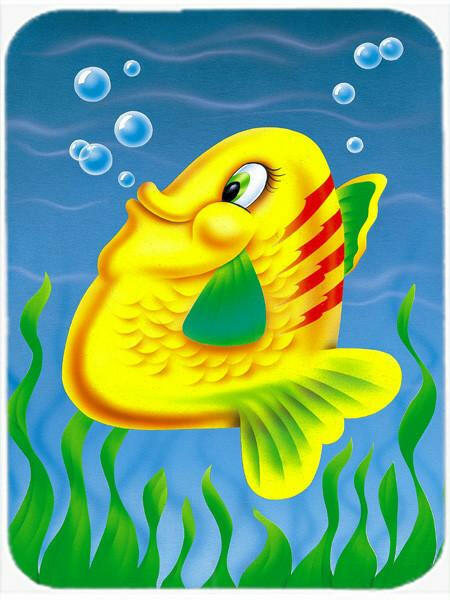 Yellow Fish Cutting Board Tempered Glass Kitchen Cutting Surface, Heat Resistant Chopping, Non-Slip Feet, Food Prep & Serving