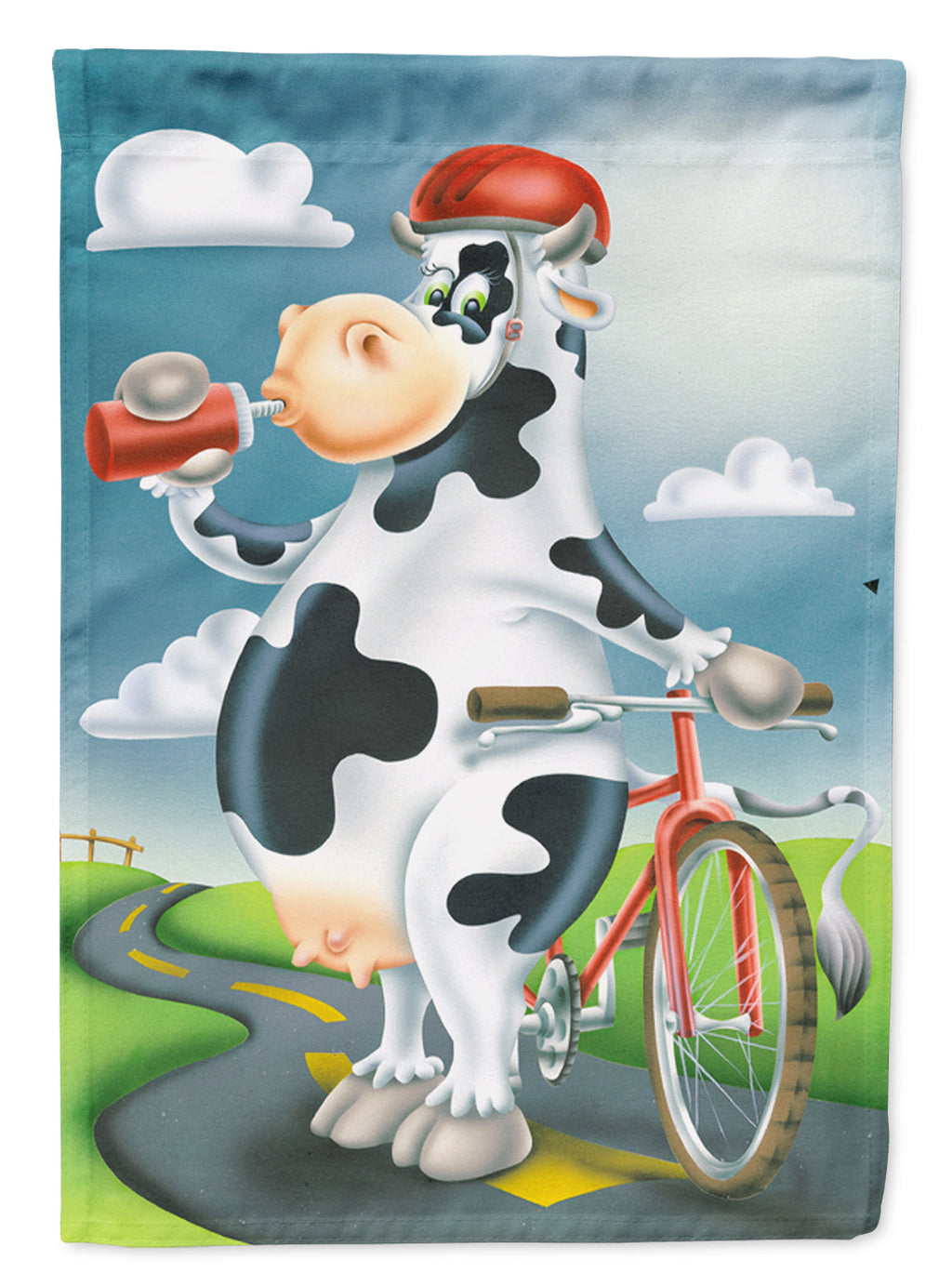 Cow on a Bike Ride House Flag 28x40 Porch Sleeve Pole Decorative Outside Yard Banner Artwork Wall Hanging, Polyester