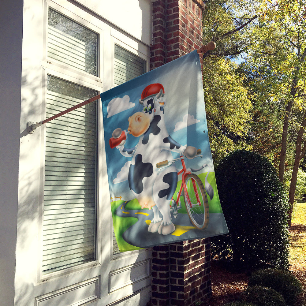 Cow on a Bike Ride House Flag 28x40 Porch Sleeve Pole Decorative Outside Yard Banner Artwork Wall Hanging, Polyester