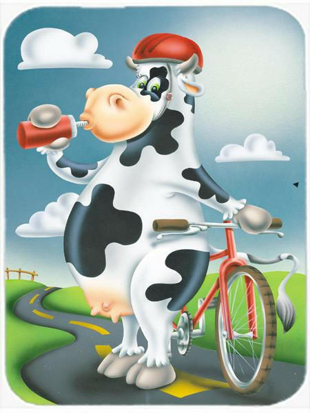 Cow on a Bike Ride Cutting Board Tempered Glass Kitchen Cutting Surface, Heat Resistant Chopping, Non-Slip Feet, Food Prep & Serving