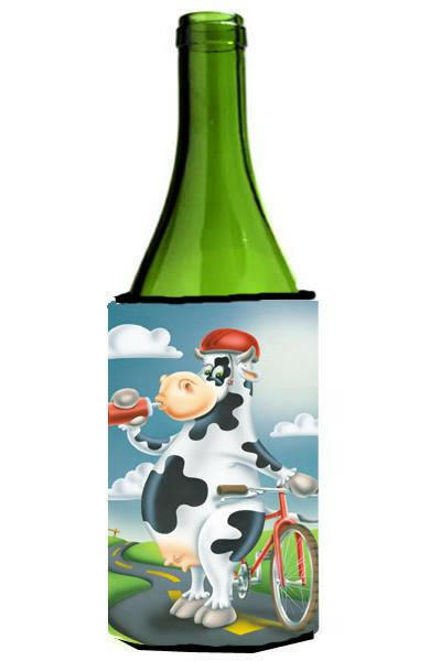 Cow on a Bike Ride Wine Bottle Hugger Gift Sleeve for Standard 750 ml Bottles, Insulated Reusable Also Fits Mini Shot & Pint Bottles