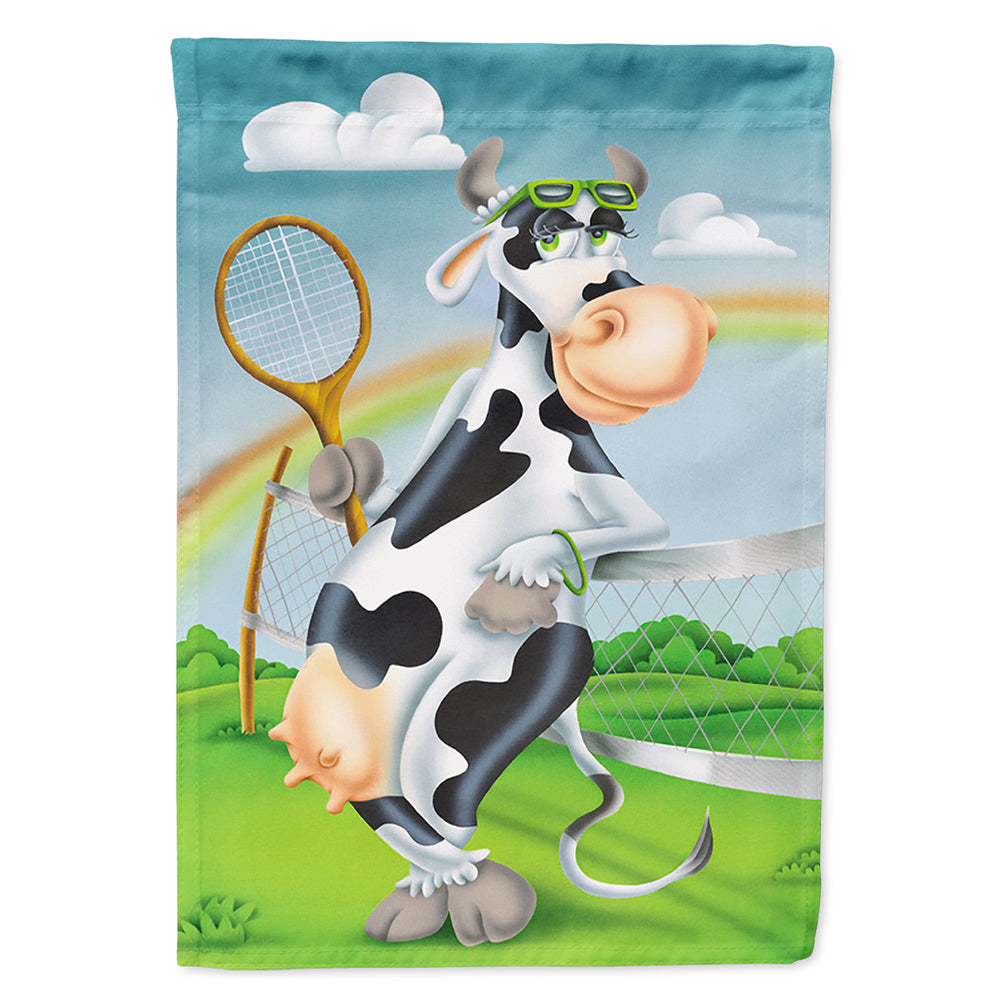 Cow playing Tennis House Flag 28x40 Porch Sleeve Pole Decorative Outside Yard Banner Artwork Wall Hanging, Polyester