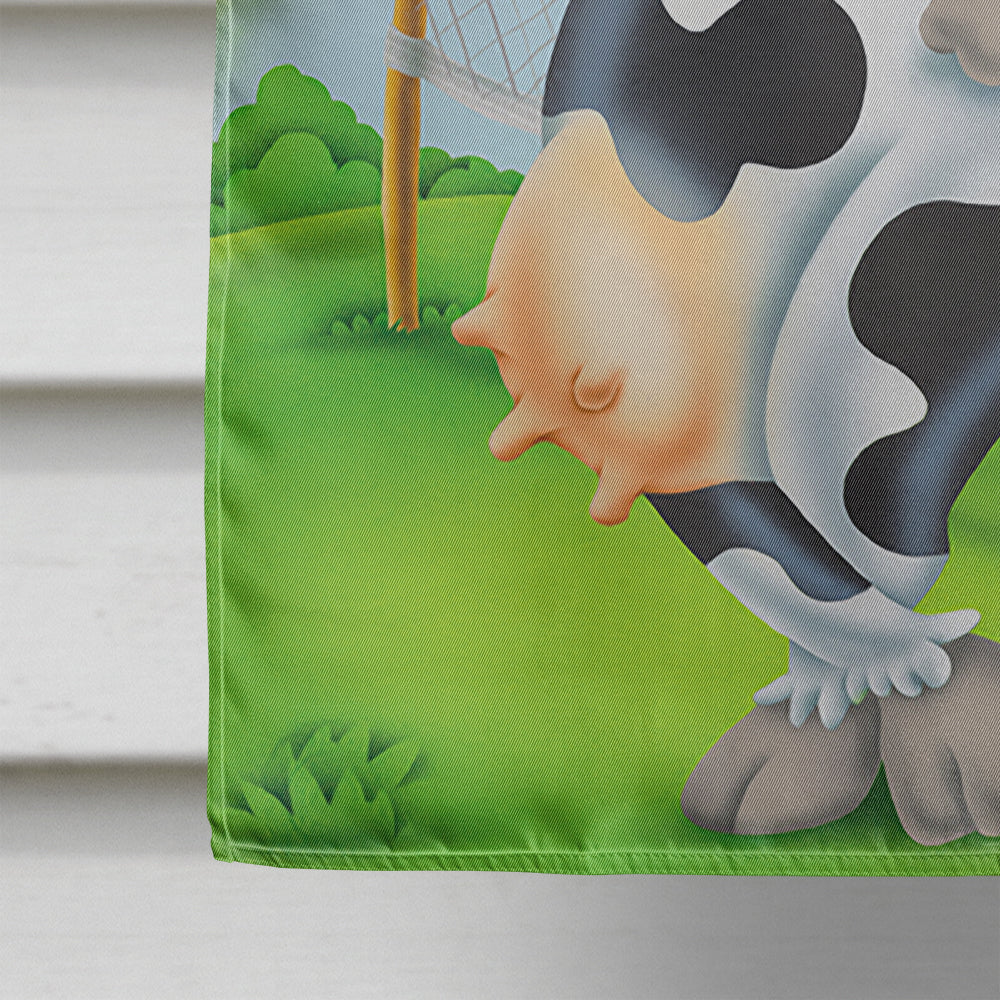 Cow playing Tennis House Flag 28x40 Porch Sleeve Pole Decorative Outside Yard Banner Artwork Wall Hanging, Polyester