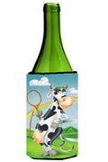 Cow playing Tennis Wine Bottle Hugger Gift Sleeve for Standard 750 ml Bottles, Insulated Reusable Also Fits Mini Shot & Pint Bottles