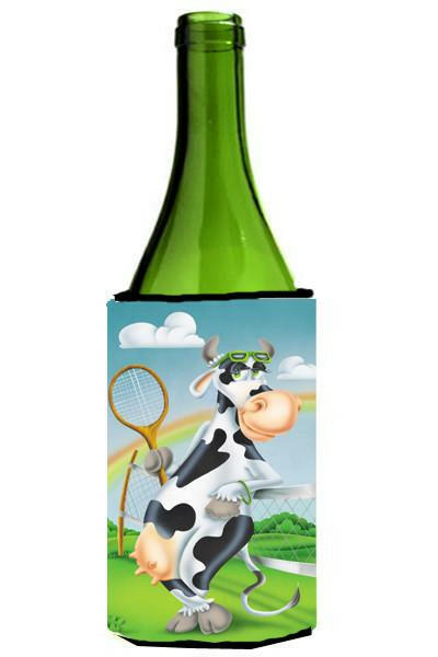 Cow playing Tennis Wine Bottle Hugger Gift Sleeve for Standard 750 ml Bottles, Insulated Reusable Also Fits Mini Shot & Pint Bottles
