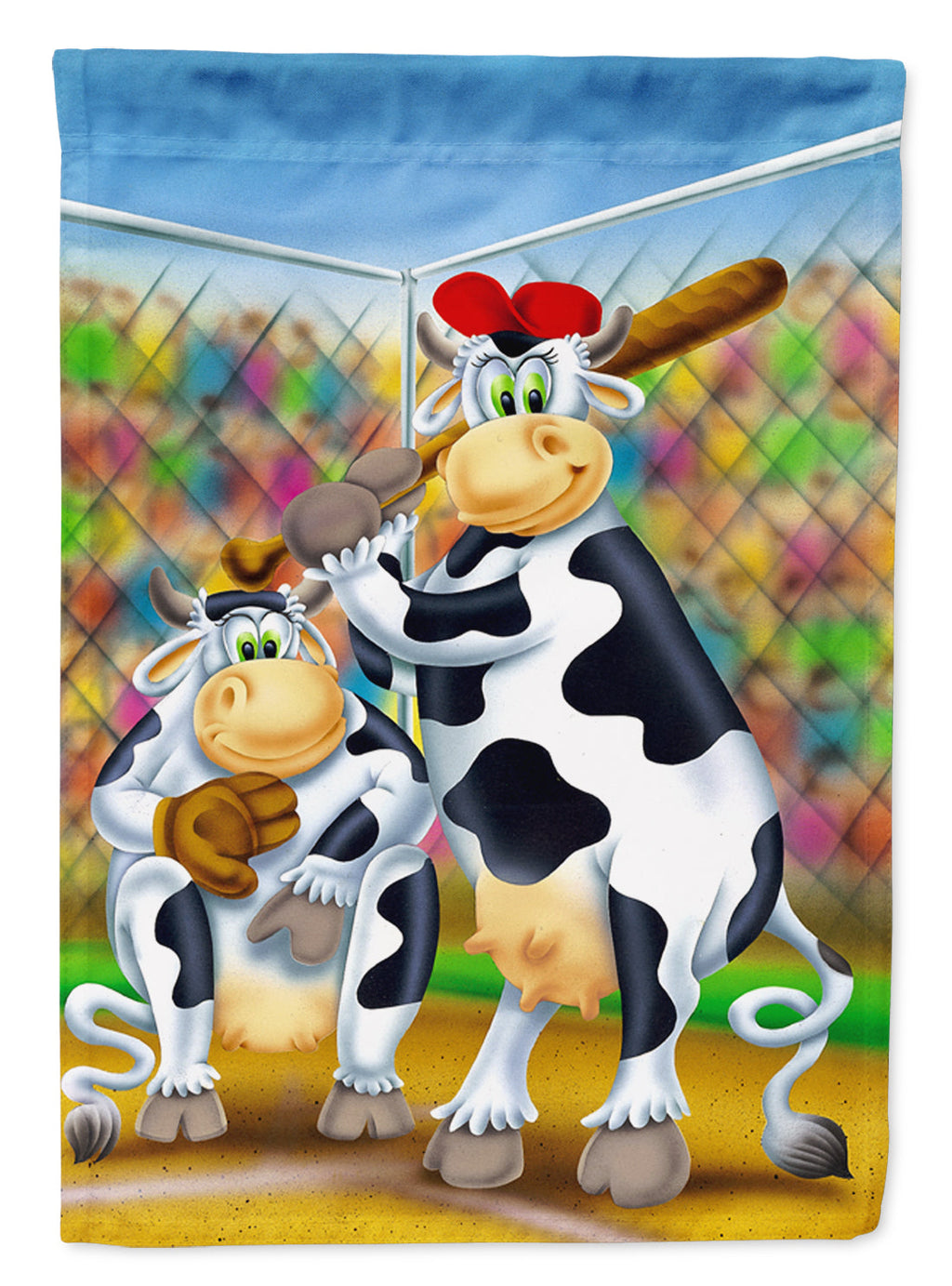Cow playing Baseball House Flag 28x40 Porch Sleeve Pole Decorative Outside Yard Banner Artwork Wall Hanging, Polyester