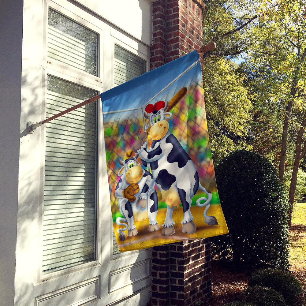 Cow playing Baseball House Flag 28x40 Porch Sleeve Pole Decorative Outside Yard Banner Artwork Wall Hanging, Polyester