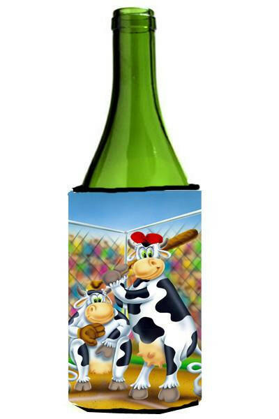 Cow playing Baseball Wine Bottle Hugger Gift Sleeve for Standard 750 ml Bottles, Insulated Reusable Also Fits Mini Shot & Pint Bottles