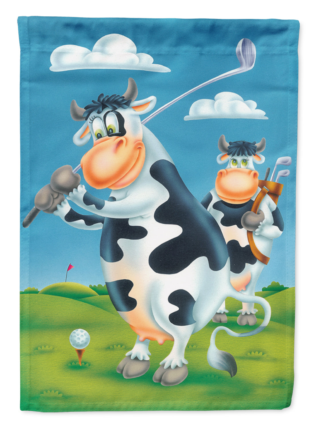 Cow playing Golf House Flag 28x40 Porch Sleeve Pole Decorative Outside Yard Banner Artwork Wall Hanging, Polyester