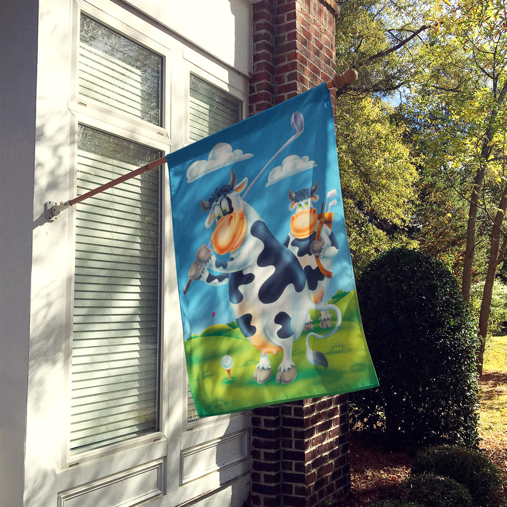 Cow playing Golf House Flag 28x40 Porch Sleeve Pole Decorative Outside Yard Banner Artwork Wall Hanging, Polyester