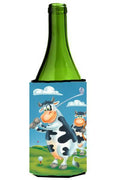 Cow playing Golf Wine Bottle Hugger Gift Sleeve for Standard 750 ml Bottles, Insulated Reusable Also Fits Mini Shot & Pint Bottles