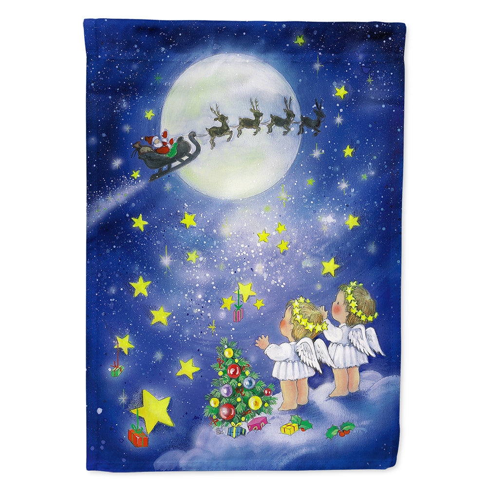 Angels watching Santa Claus House Flag 28x40 Porch Sleeve Pole Decorative Outside Yard Banner Artwork Wall Hanging, Polyester