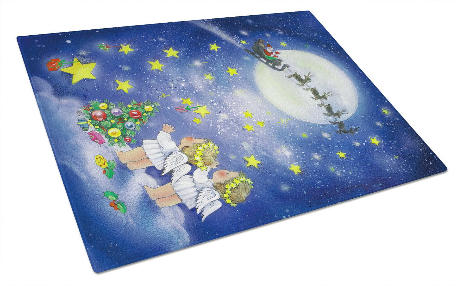 Angels watching Santa Claus Cutting Board Tempered Glass Kitchen Cutting Surface, Heat Resistant Chopping, Non-Slip Feet, Food Prep & Serving