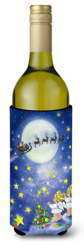 Angels watching Santa Claus Wine Bottle Hugger Gift Sleeve for Standard 750 ml Bottles, Insulated Reusable Also Fits Mini Shot & Pint Bottles