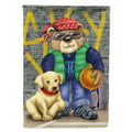 Teddy Bear and his Lab House Flag 28x40 Porch Sleeve Pole Decorative Outside Yard Banner Artwork Wall Hanging, Polyester
