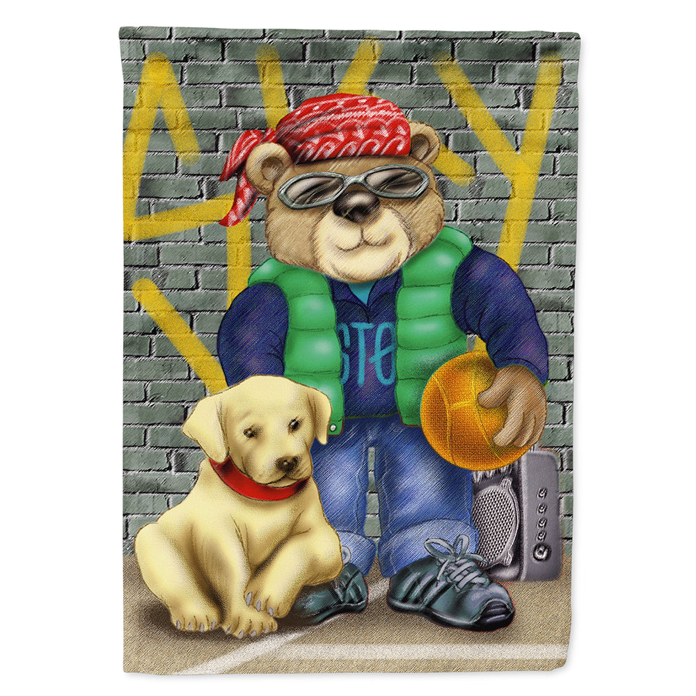 Teddy Bear and his Lab House Flag 28x40 Porch Sleeve Pole Decorative Outside Yard Banner Artwork Wall Hanging, Polyester