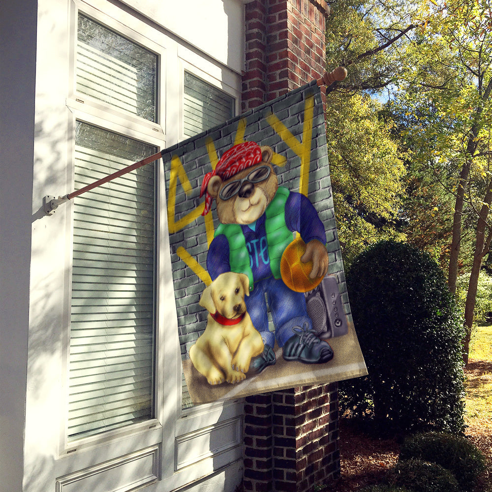 Teddy Bear and his Lab House Flag 28x40 Porch Sleeve Pole Decorative Outside Yard Banner Artwork Wall Hanging, Polyester