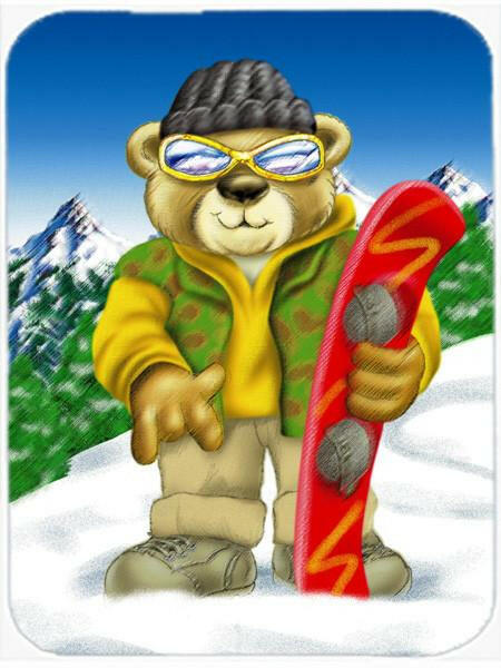 Teddy Bear Snowboarding Cutting Board Tempered Glass Kitchen Cutting Surface, Heat Resistant Chopping, Non-Slip Feet, Food Prep & Serving