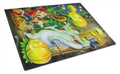 Scary Ghosts and Halloween Trick or Treaters Cutting Board Tempered Glass Kitchen Cutting Surface, Heat Resistant Chopping, Non-Slip Feet, Food Prep & Serving