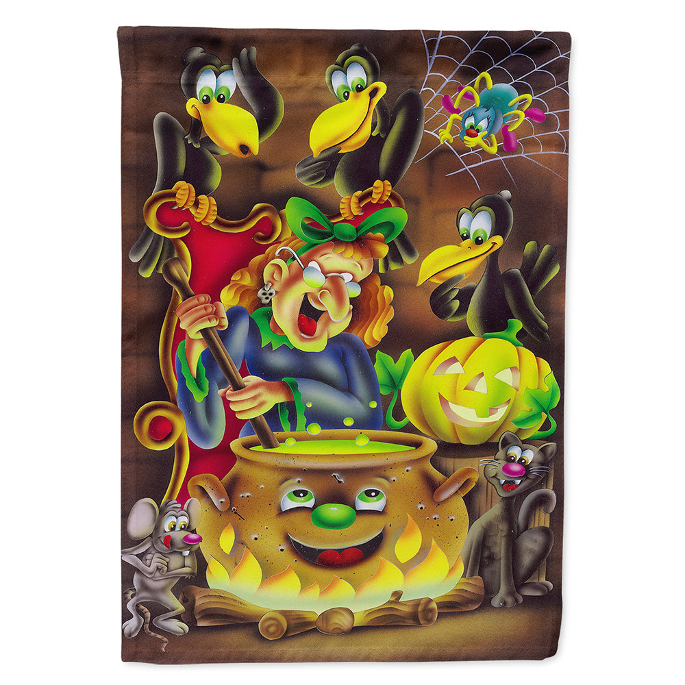 Witch and Crows Stirring it up Halloween House Flag 28x40 Porch Sleeve Pole Decorative Outside Yard Banner Artwork Wall Hanging, Polyester