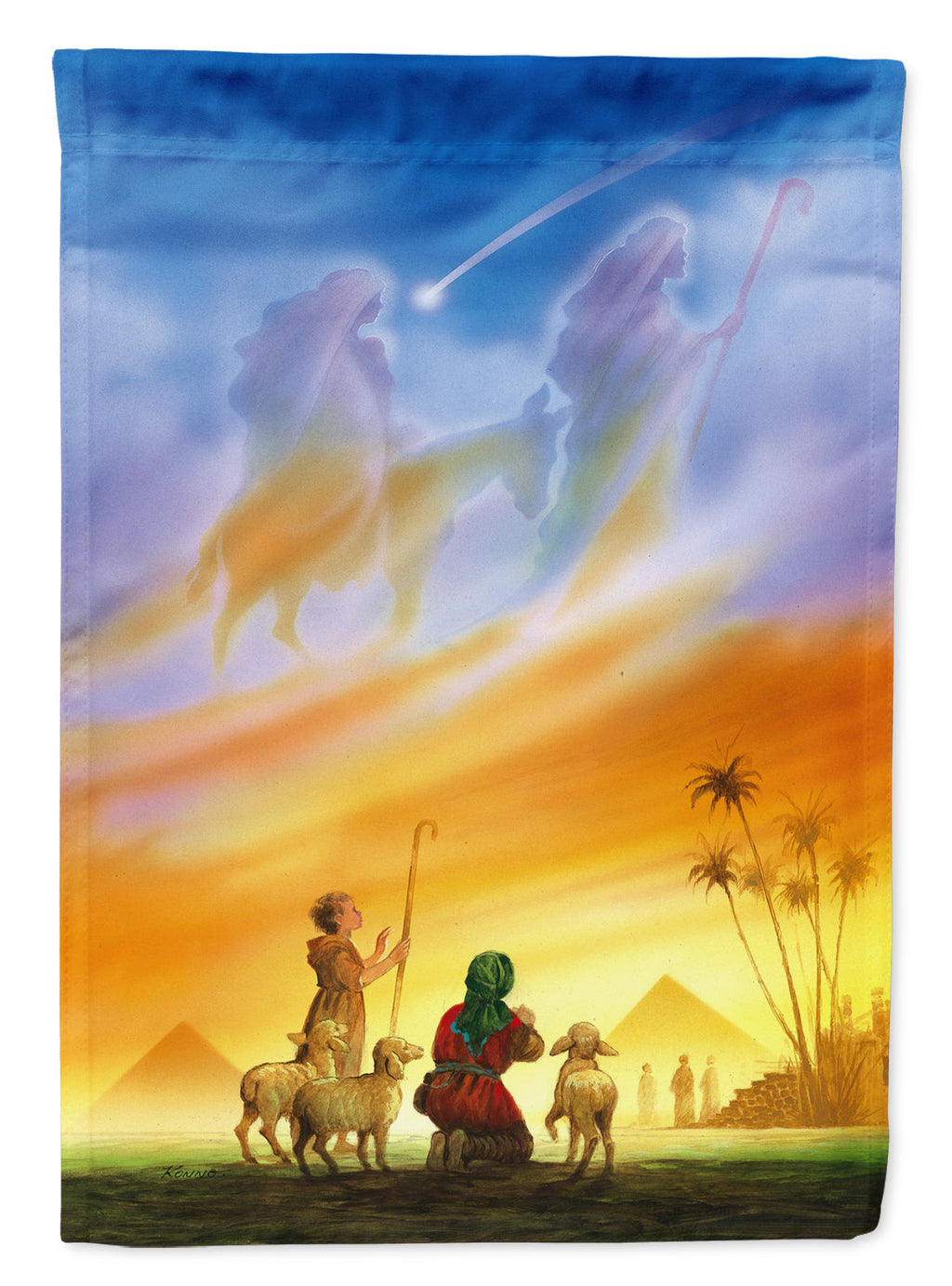 Shepherds being guided Christmas House Flag 28x40 Porch Sleeve Pole Decorative Outside Yard Banner Artwork Wall Hanging, Polyester