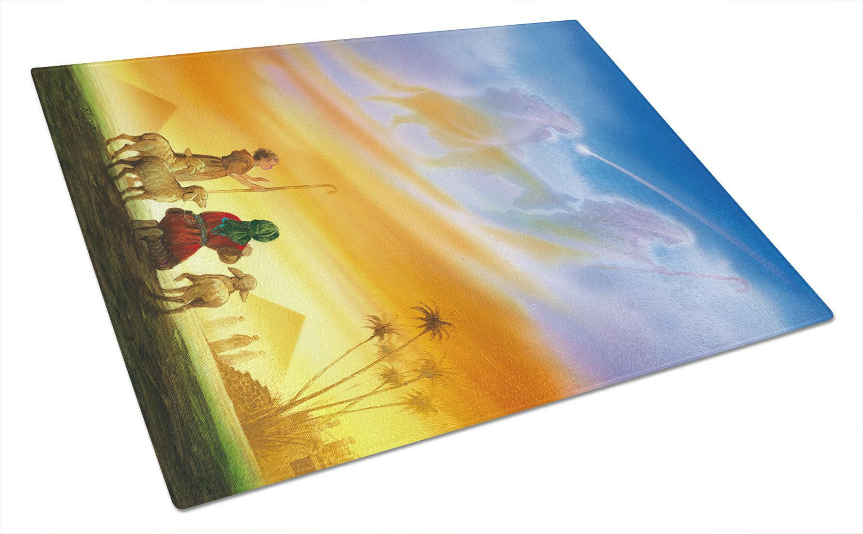 Shepherds being guided Christmas Cutting Board Tempered Glass Kitchen Cutting Surface, Heat Resistant Chopping, Non-Slip Feet, Food Prep & Serving