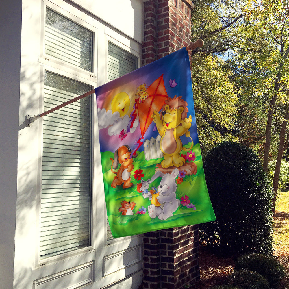 Play Time Animals House Flag 28x40 Porch Sleeve Pole Decorative Outside Yard Banner Artwork Wall Hanging, Polyester