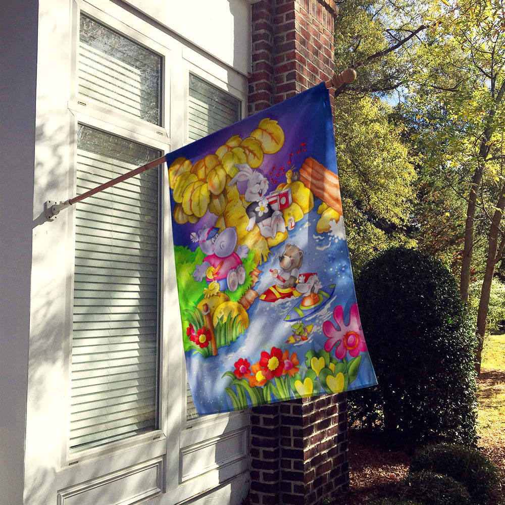 Animals Kayaking House Flag 28x40 Porch Sleeve Pole Decorative Outside Yard Banner Artwork Wall Hanging, Polyester