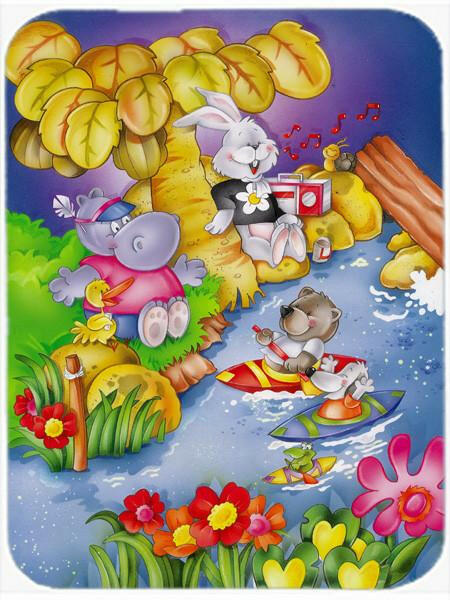 Animals Kayaking Cutting Board Tempered Glass Kitchen Cutting Surface, Heat Resistant Chopping, Non-Slip Feet, Food Prep & Serving