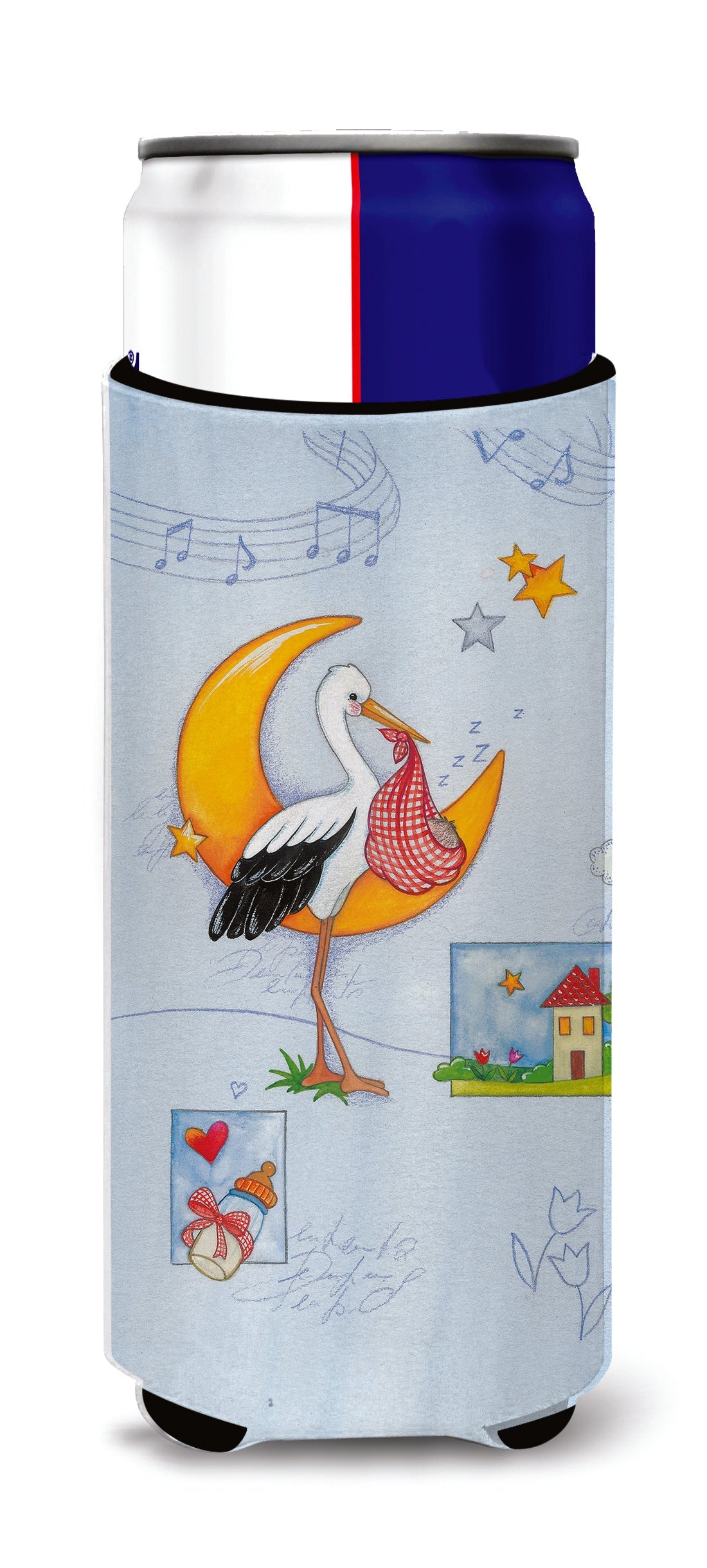 Expecting Stork bringing Baby Slim Can Hugger , Insulated Foam Hugger for 12 oz Slim Cans, Beer Bottles & Water Bottles, Printed in USA