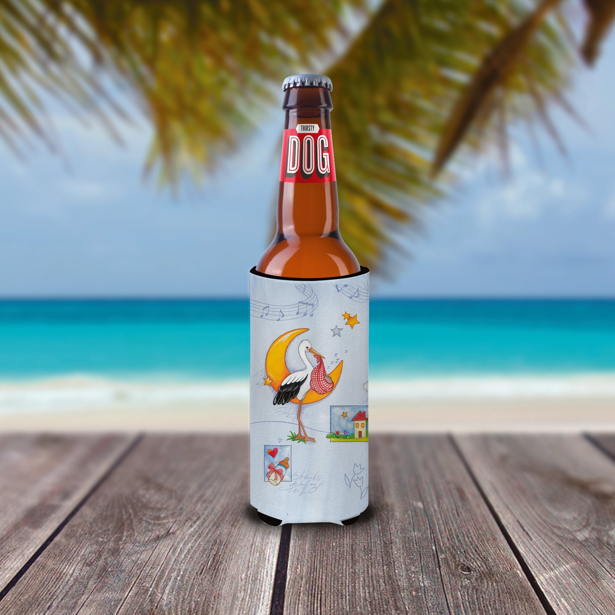 Expecting Stork bringing Baby Slim Can Hugger , Insulated Foam Hugger for 12 oz Slim Cans, Beer Bottles & Water Bottles, Printed in USA