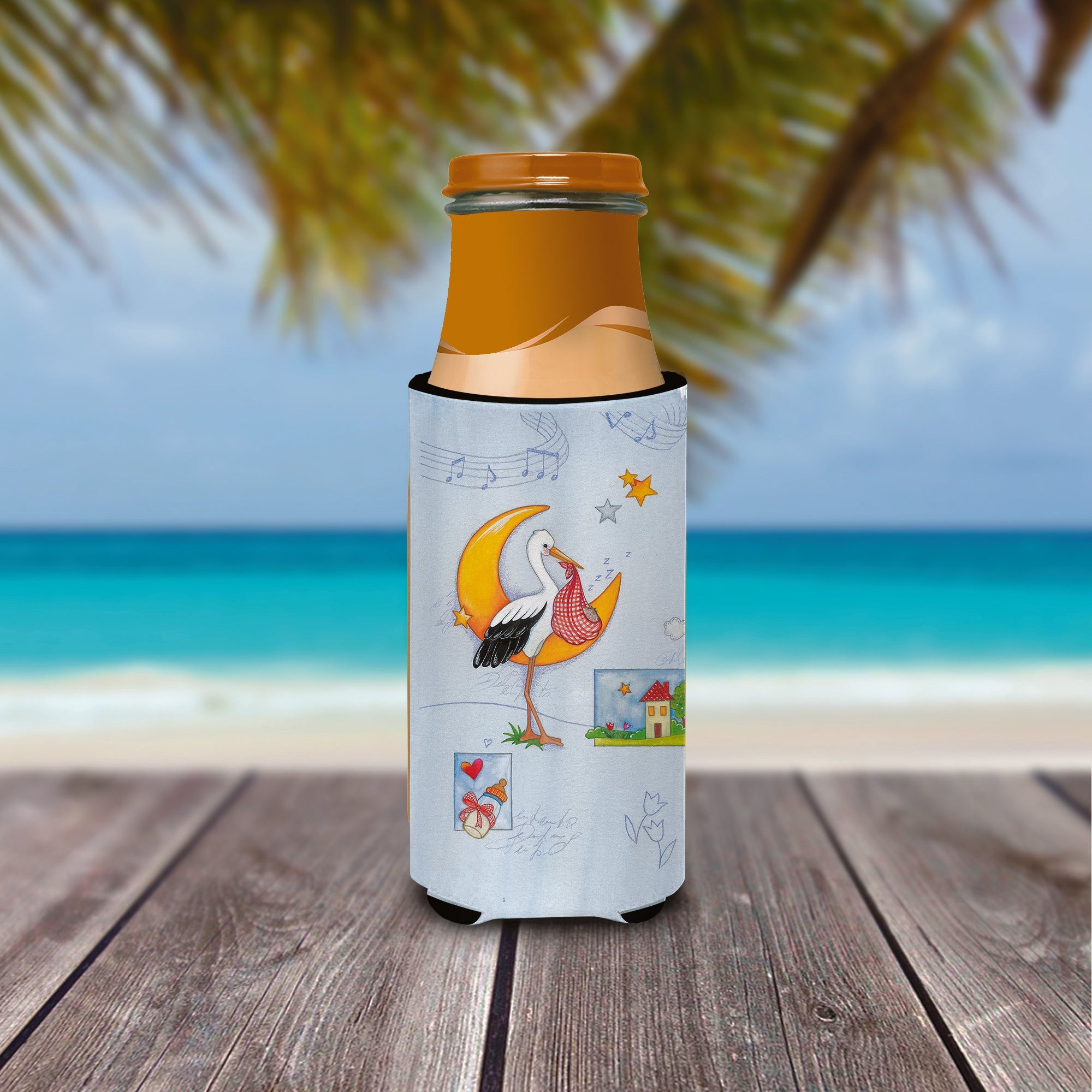 Expecting Stork bringing Baby Slim Can Hugger , Insulated Foam Hugger for 12 oz Slim Cans, Beer Bottles & Water Bottles, Printed in USA