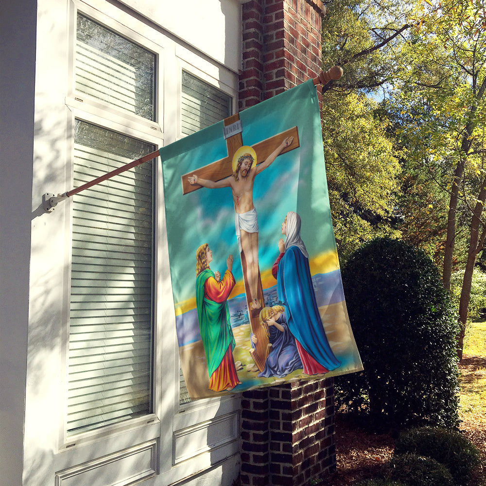 Jesus on the Cross Crucifixion House Flag 28x40 Porch Sleeve Pole Decorative Outside Yard Banner Artwork Wall Hanging, Polyester